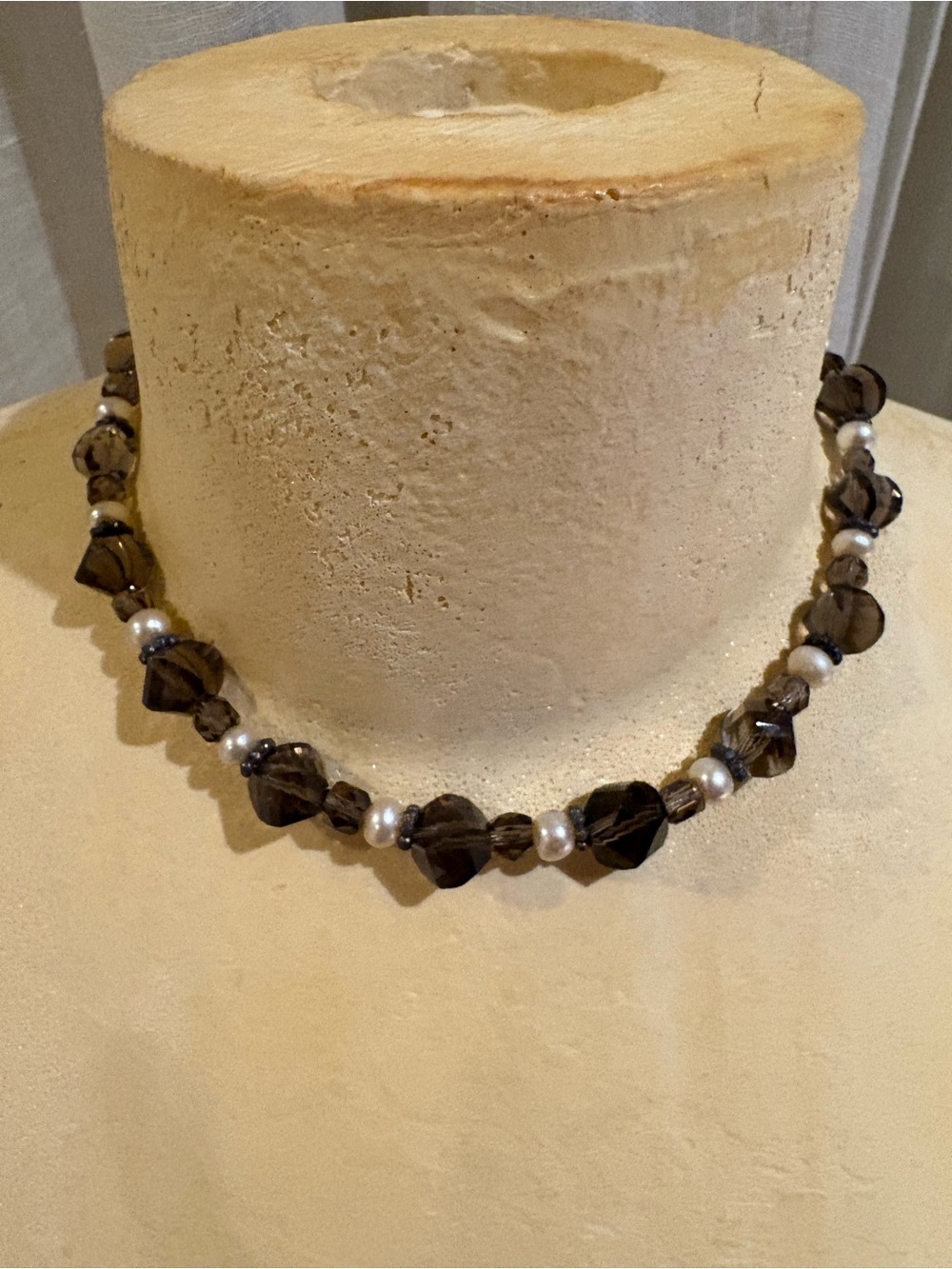 Smoky Crystal and White Pearl Choker Necklace - Women Jewelry